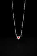 COLAR CORAÇÃO VERMELHO PRATA 925 COM BANHO DE RODIO